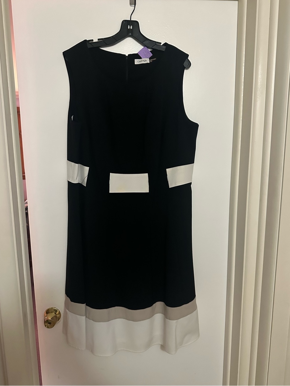 Calvin Klein Black Dress with White and Light Beige Trim